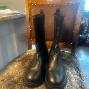 Steve Madden Hesitant Black Leather Round Toe Chunky Calf Chelsea Boots, 11